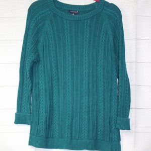 Women's Lands End Teal Crew Neck Cable Pattern Double Knit Sweater SZ. XL
